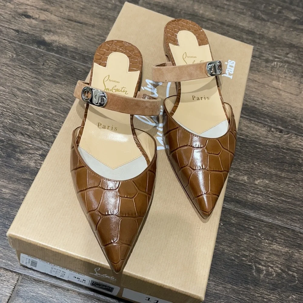 CHRISTIAN LOUBOUTIN Choc Lock croc-effect leather slippers BNIB 36.5 - Picture 7 of 10